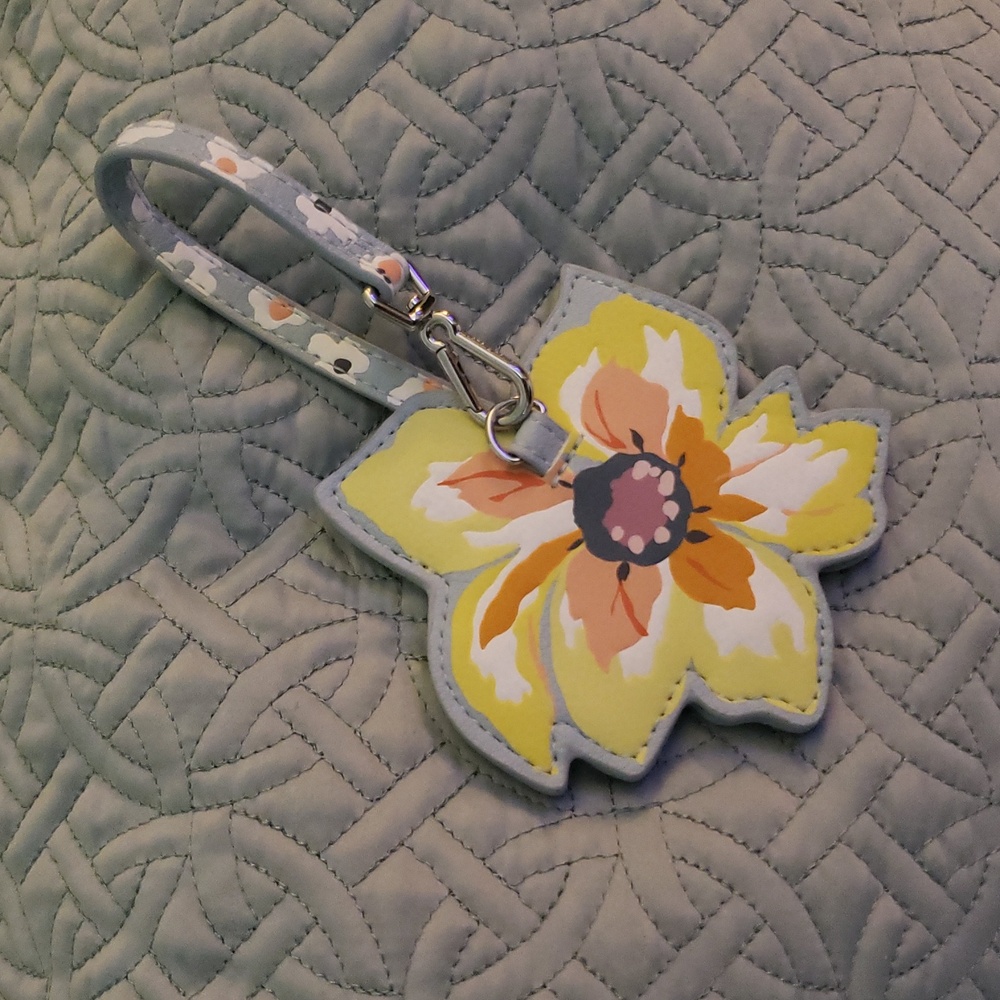 Vera Bradley Bag Charm/Luggage Tag In Floating Garden Yellow and Blue Flower - Picture 2 of 3